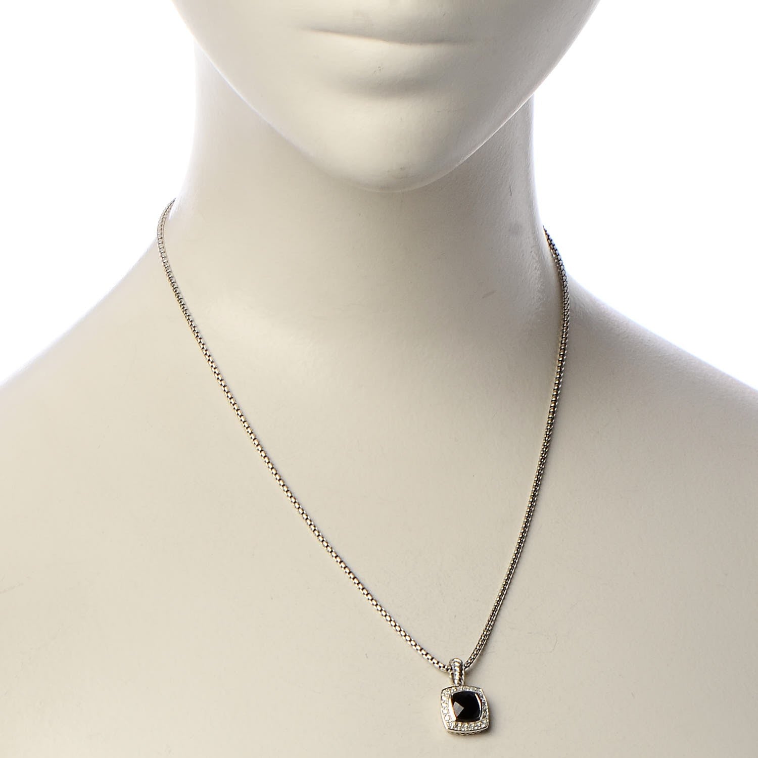 David Yurman Sterling Silver Diamond Black Onyx 7mm Petite Albion Necklace 2 of 5
