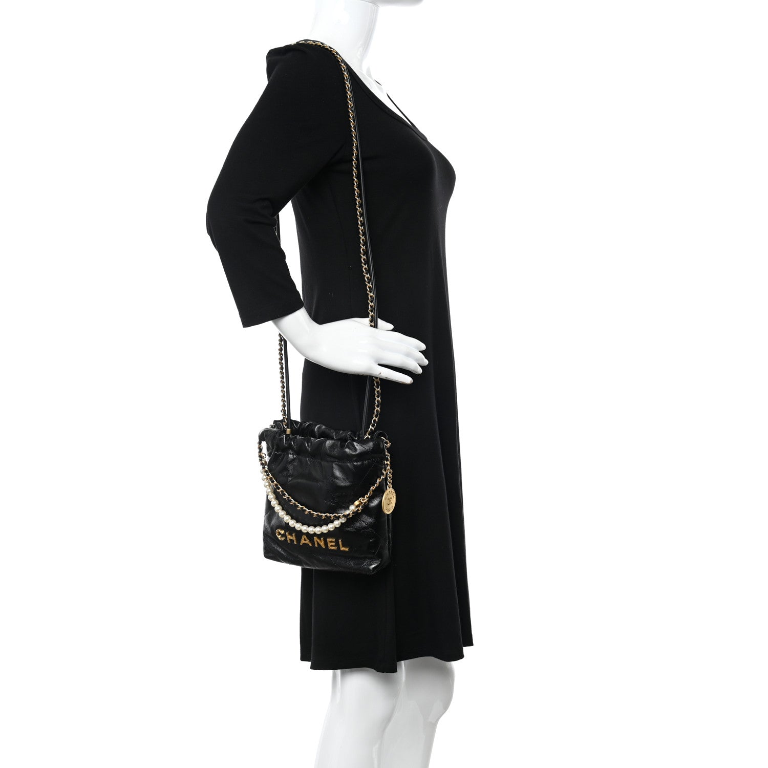 Chanel Shiny Crumpled Calfskin Quilted Pearl Mini Chanel 22 Black 4 of 21
