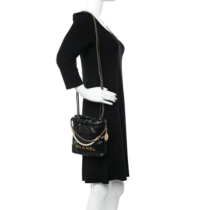 Chanel Shiny Crumpled Calfskin Quilted Pearl Mini Chanel 22 Black 4 of 21