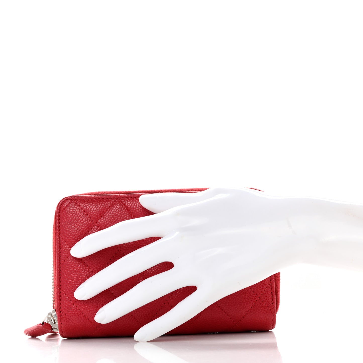 Caviar Quilted Large Gusset Double Zip Around Wallet Red