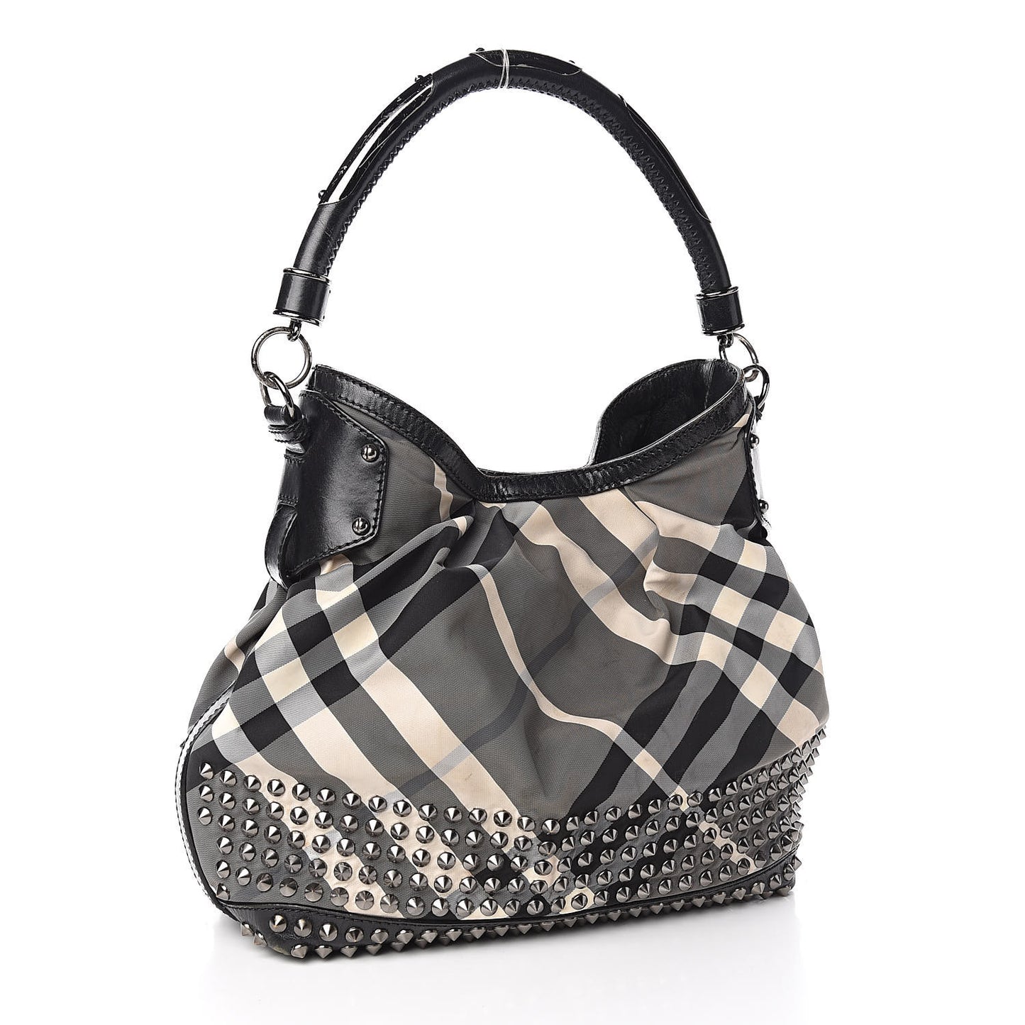 Nylon Beat Check Studded Hobo Black