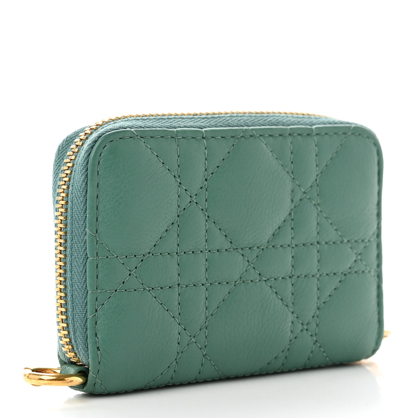Grained Calfskin Supple Cannage Caro Compact Zip Card Wallet Vert Tundra