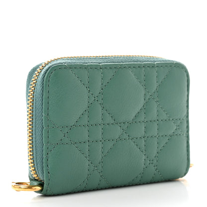 Christian Dior Grained Calfskin Supple Cannage Caro Compact Zip Card Wallet Vert Tundra 3 of 8