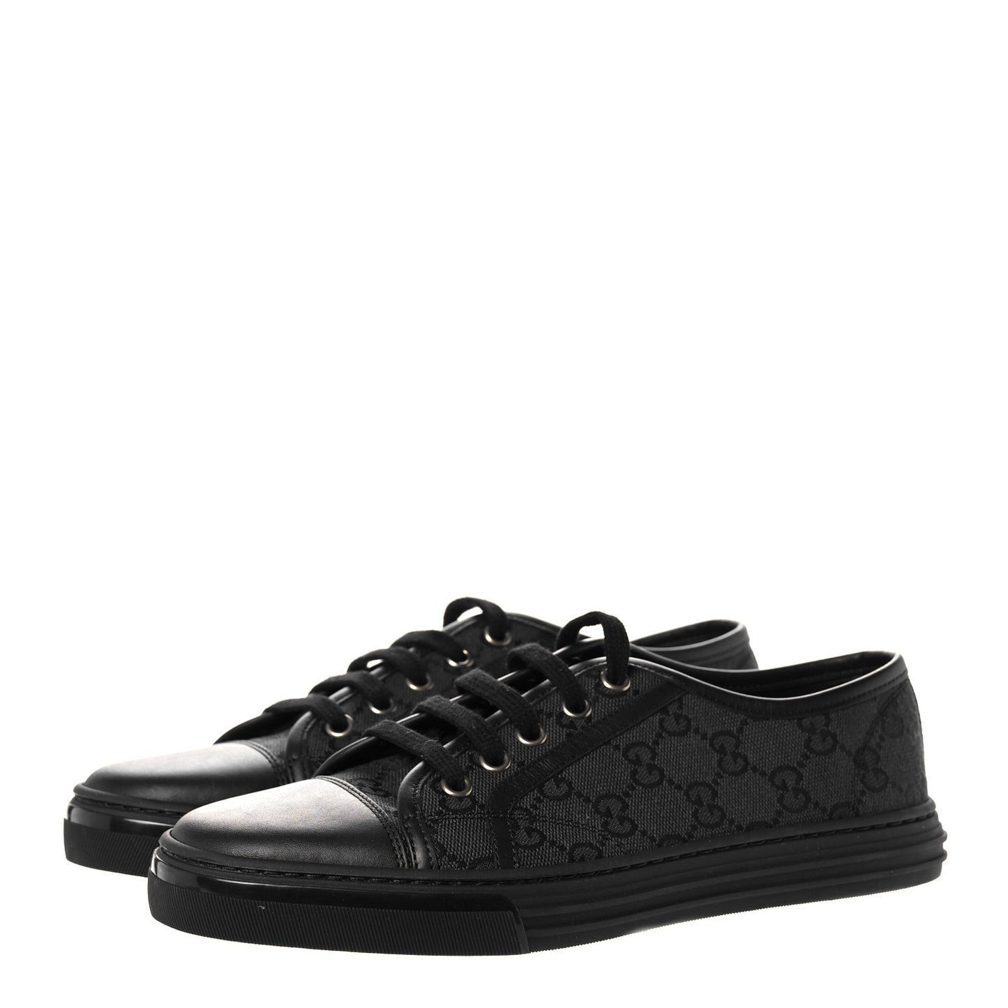 GG Monogram Calfskin Womens Low Top Sneakers 37 Piombo Black