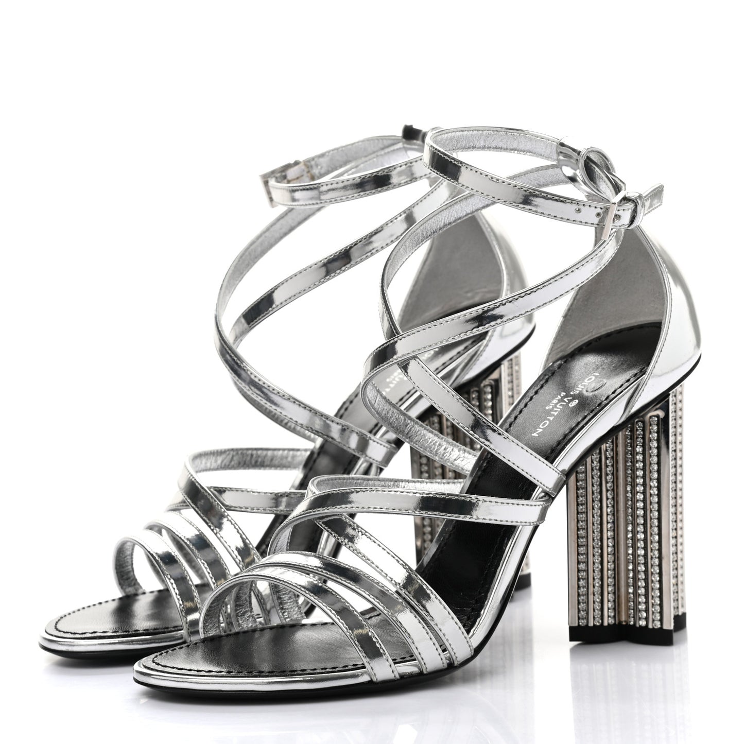 Metallic Patent Crystal Silhouette Criss Cross Sandals 35.5 Silver