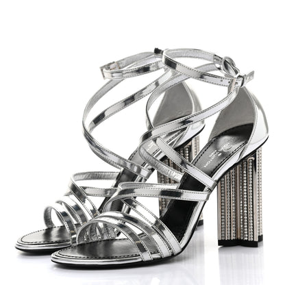 Louis Vuitton Metallic Patent Crystal Silhouette Criss Cross Sandals 35.5 Silver 3 of 7