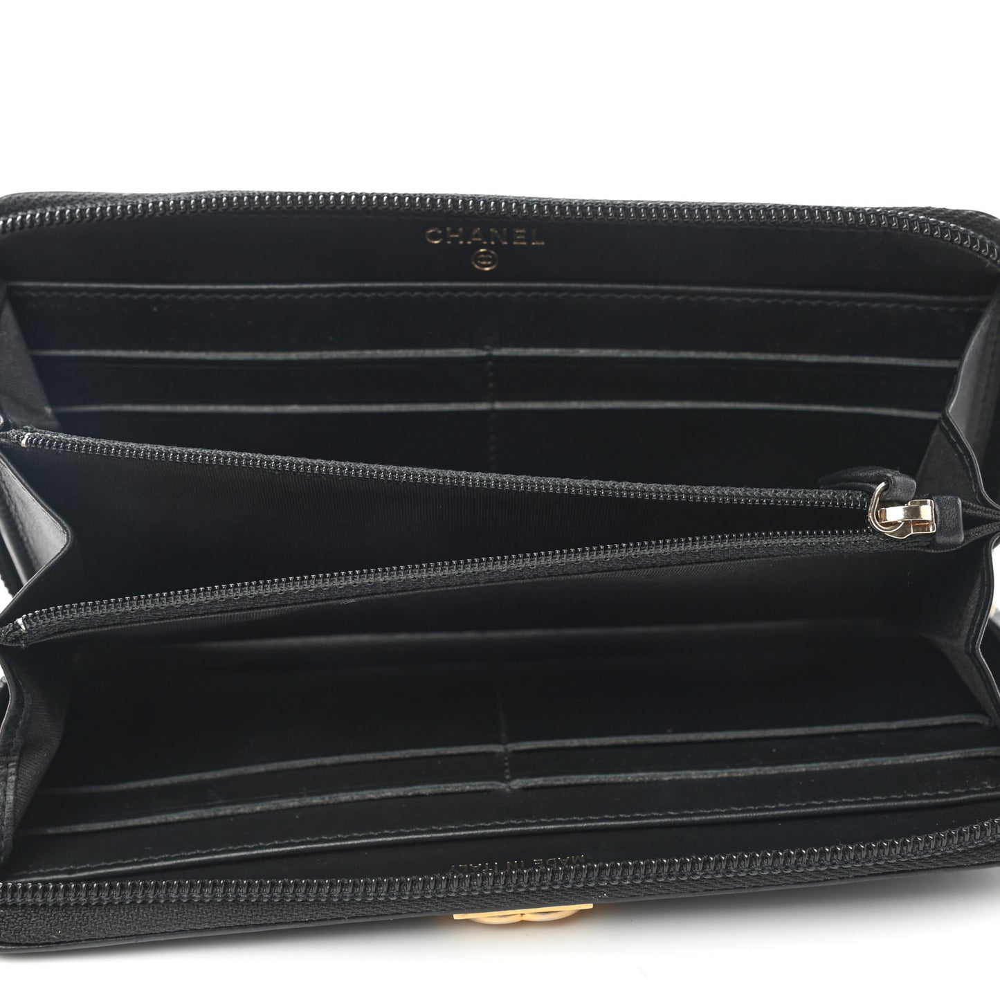 Caviar Quilted Boy Long Zip Around Wallet Black