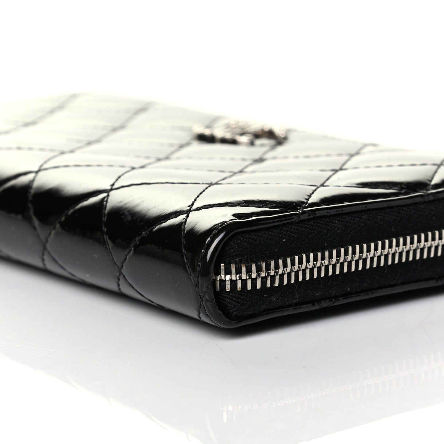 Patent Quilted Brilliant Zip Around Wallet Black