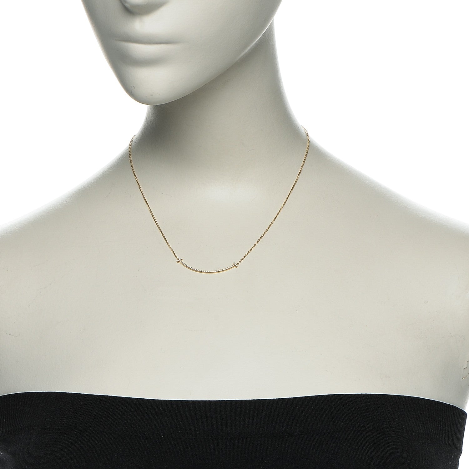 Tiffany 18K Yellow Gold Diamond Small T Smile Pendant Necklace 2 of 5