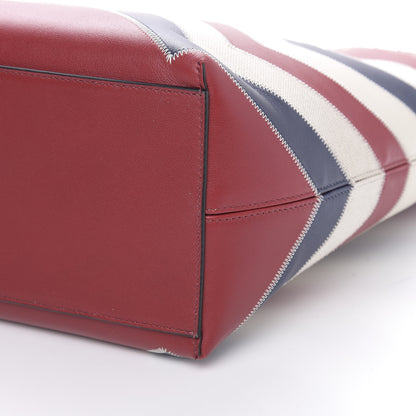 Valentino Garavani Calfskin Canvas Chevron Inlay Rockstud Shoulder Tote Red White Blue 8 of 11