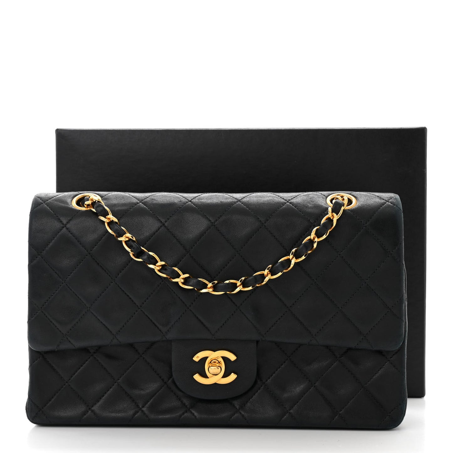 Lambskin Quilted Medium Double Flap Black