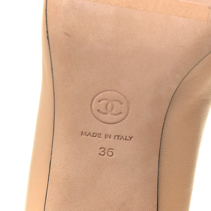 Chanel Lambskin Grosgrain Pearl Cap Toe CC Pumps 36 Beige Black 6 of 9