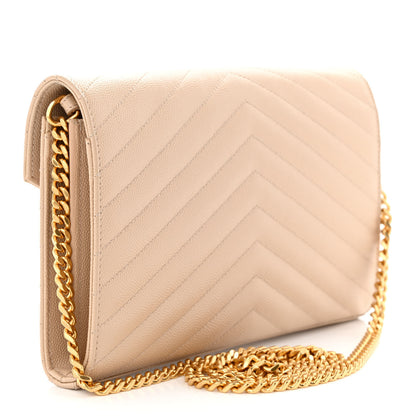 Saint Laurent Grain De Poudre Matelasse Chevron Monogram Chain Wallet Nude Powder 3 of 13