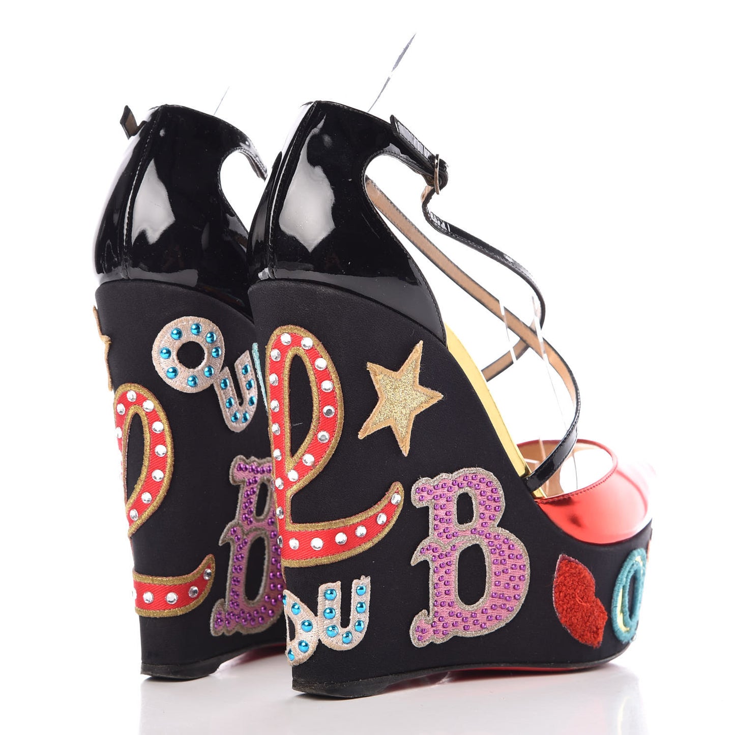 Patent Loubi Zeppa 140 Wedges 38.5 Black Red