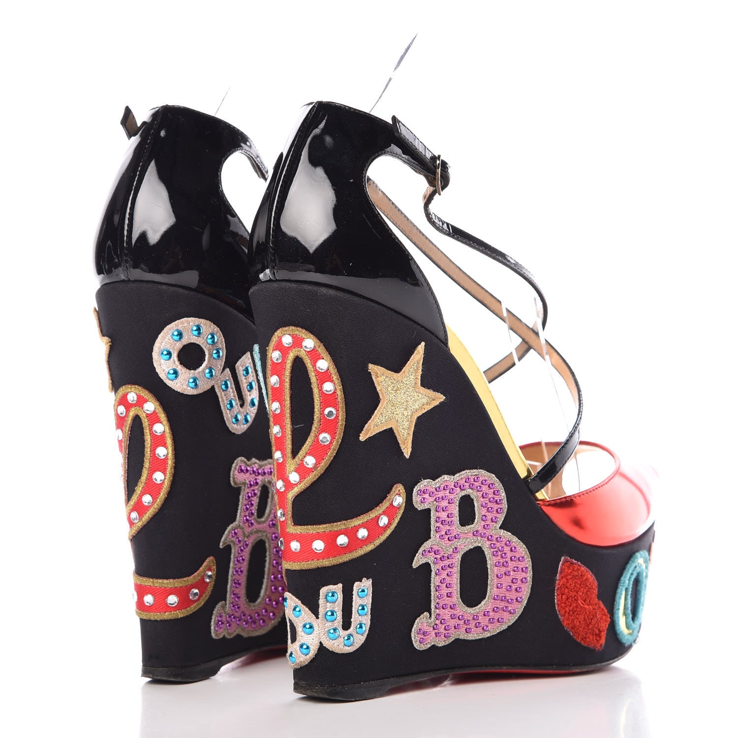Christian Louboutin Patent Loubi Zeppa 140 Wedges 38.5 Black Red 4 of 20