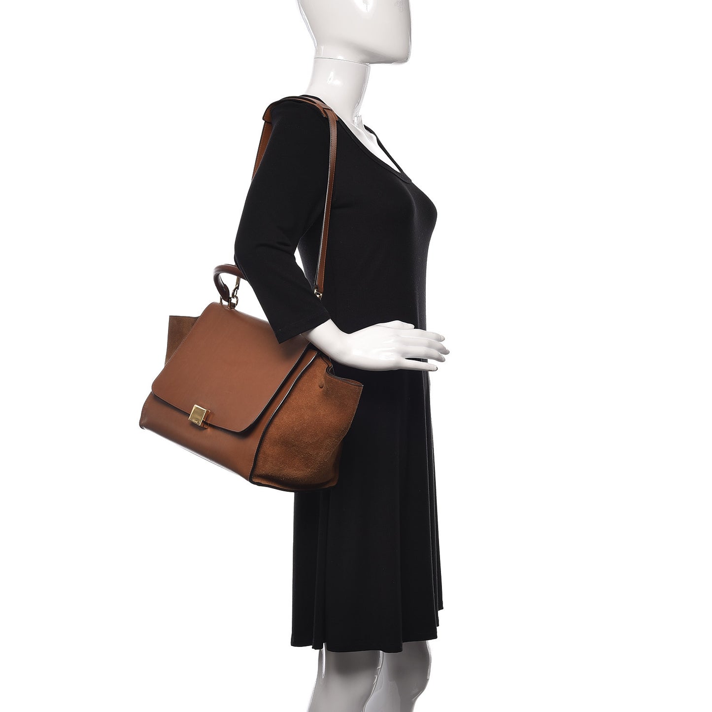 Natural Calfskin Suede Medium Trapeze Tan