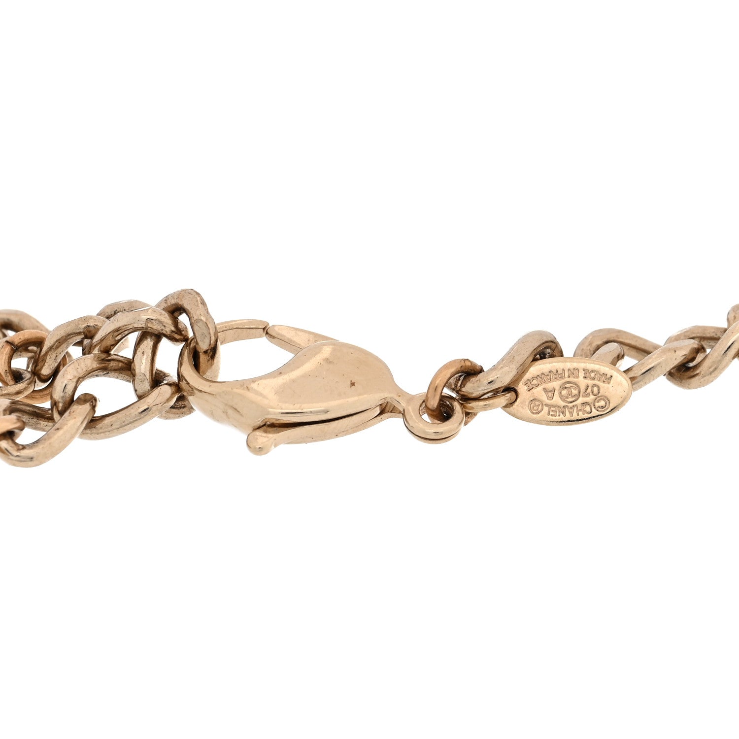 Chanel Enamel Crystal Pearl CC Lucky Charms Bracelet Gold White 4 of 5