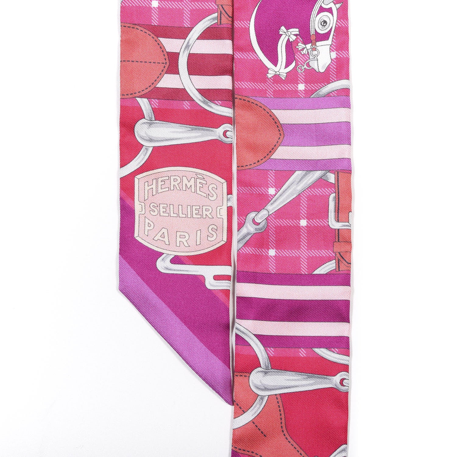 Hermes Silk Tatersale Twilly Fuchsia Rouge Vif Corail 4 of 4