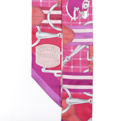 Hermes Silk Tatersale Twilly Fuchsia Rouge Vif Corail 4 of 4
