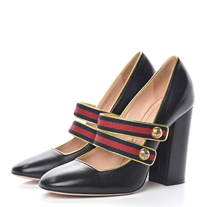 Gucci Calfskin Carly Mary Jane Web Pumps 39 Black 3 of 11