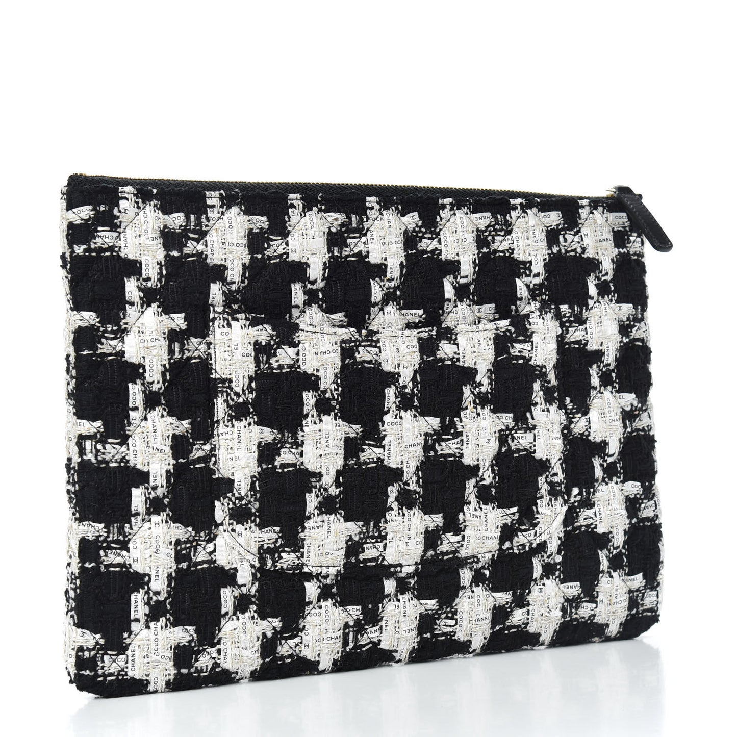 Tweed Quilted Medium Cosmetic Pouch Black Ecru White