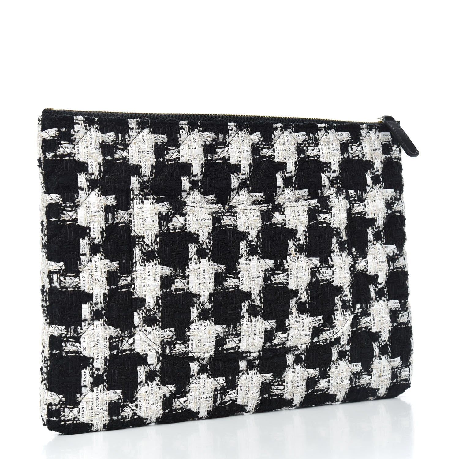 Chanel Tweed Quilted Medium Cosmetic Pouch Black Ecru White 3 of 8