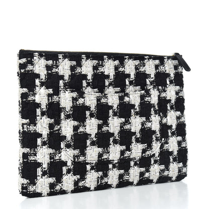 Chanel Tweed Quilted Medium Cosmetic Pouch Black Ecru White 3 of 8