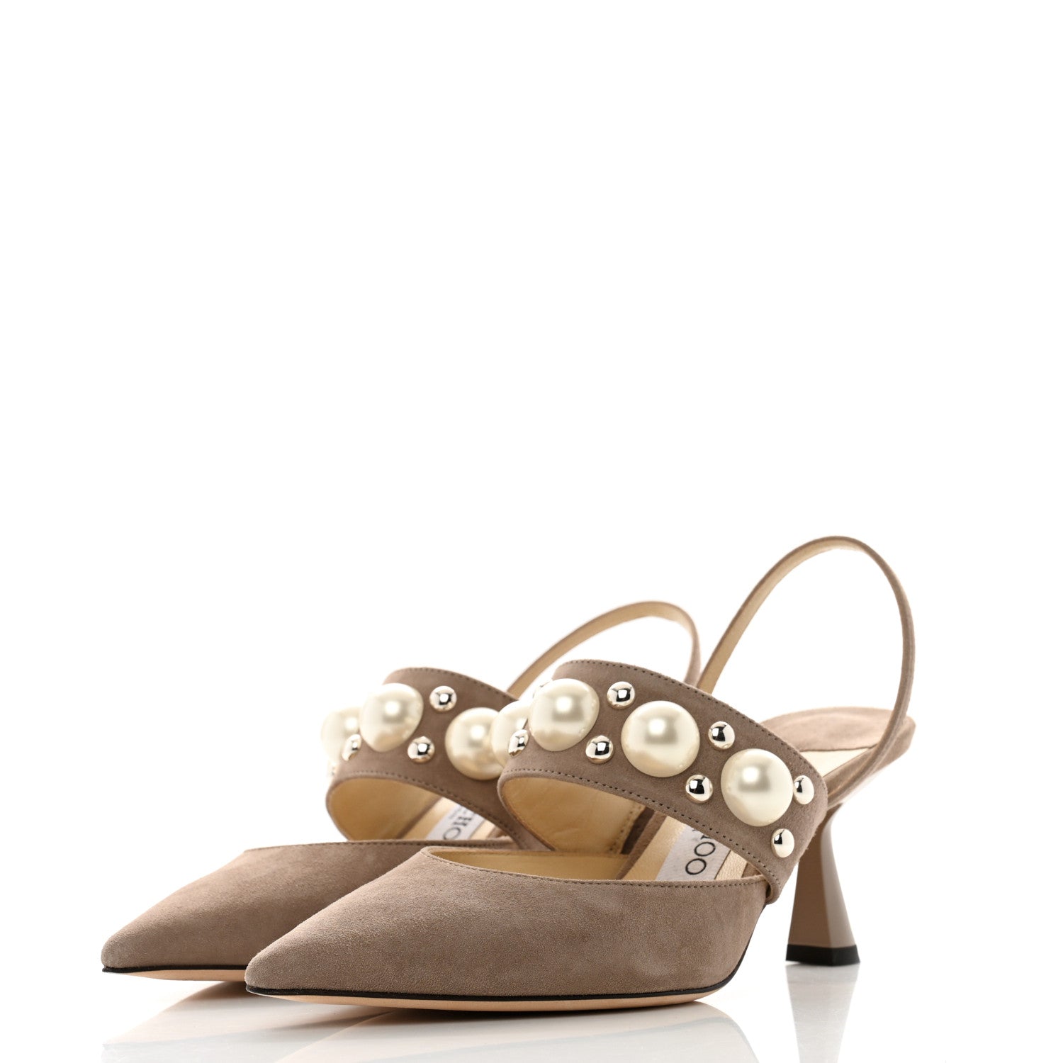 Jimmy Choo Suede Pearl Embellished Breslin Slingback Pumps 35.5 Grey 4 of 8