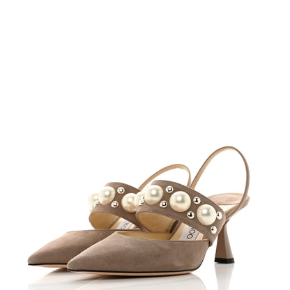 Jimmy Choo Suede Pearl Embellished Breslin Slingback Pumps 35.5 Grey 4 of 8