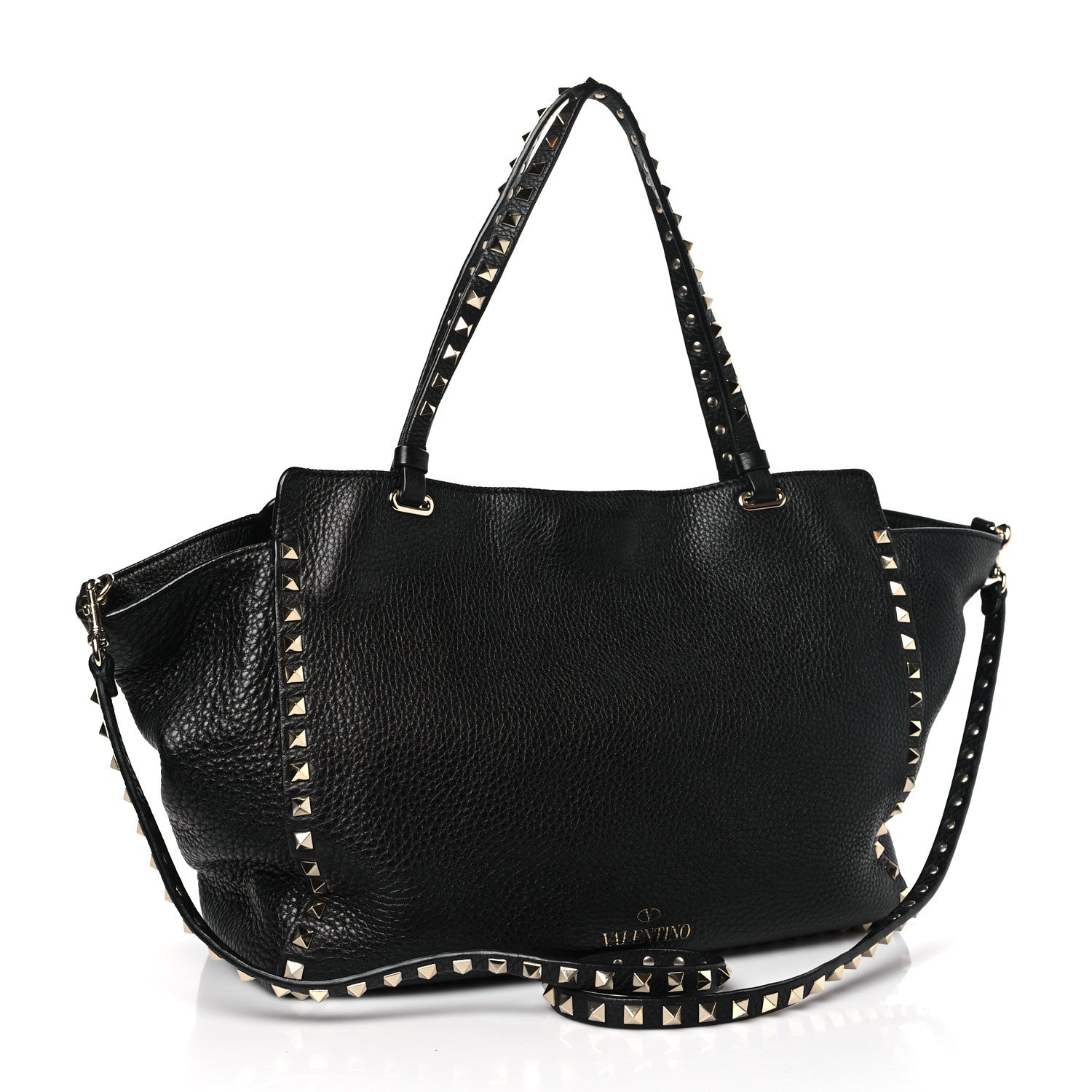 Valentino Garavani Pebbled Calfskin Small Rockstud Tote Black 3 of 8