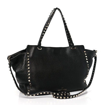 Valentino Garavani Pebbled Calfskin Small Rockstud Tote Black 3 of 8