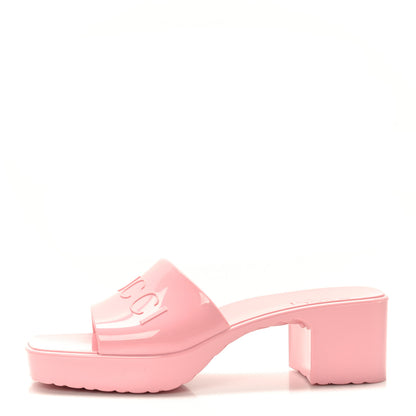 Gucci Rubber Gucci Logo Womens Platform 20/60mm Slide Sandals 38 Wild Rose 1 of 8