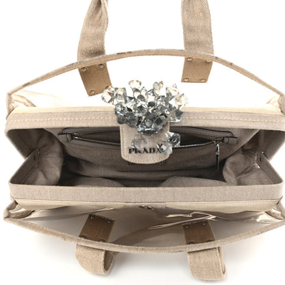 Prada Canvas Plexiglass Crystal Cluster Tote Fume 7 of 17