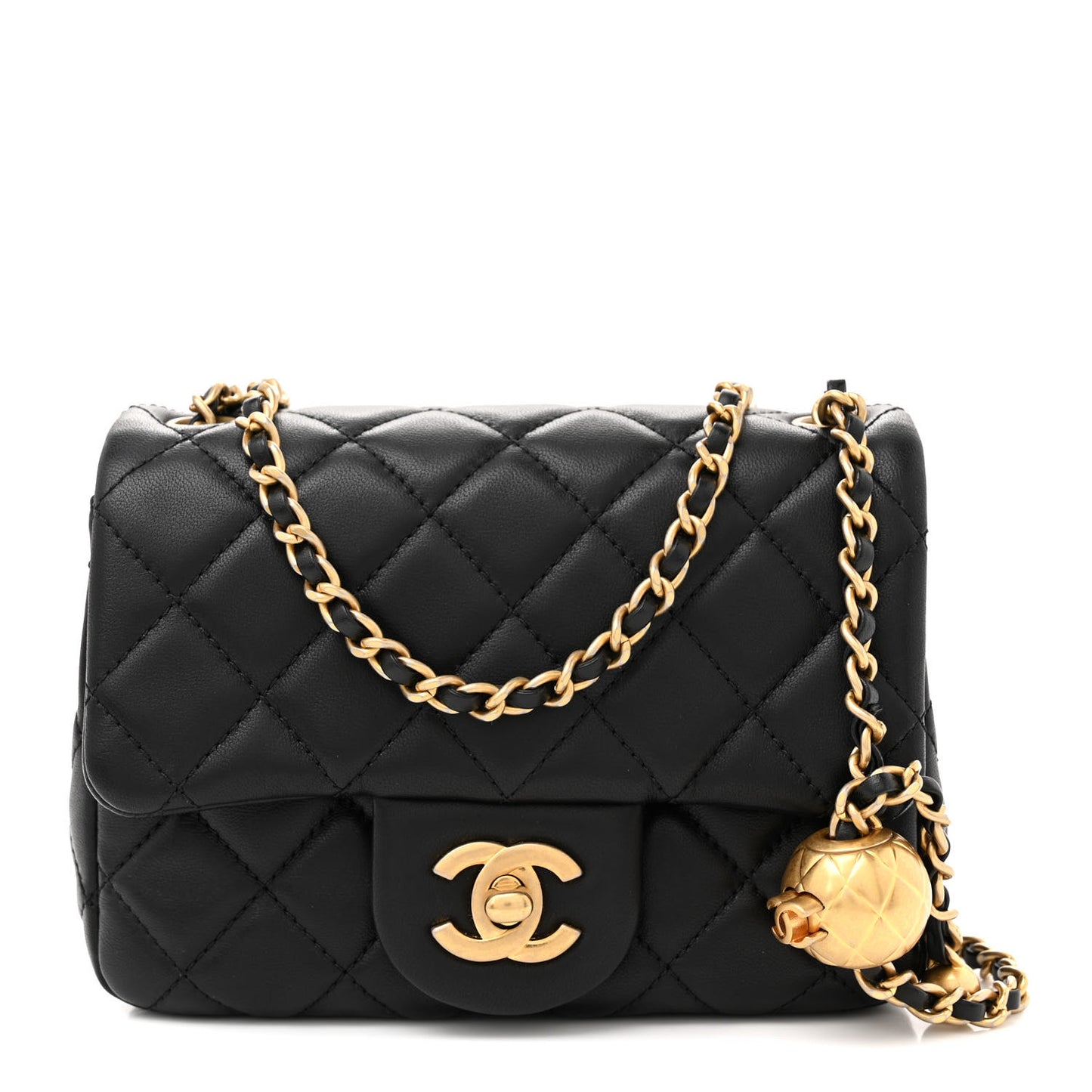Lambskin Quilted Mini Pearl Crush Flap Black