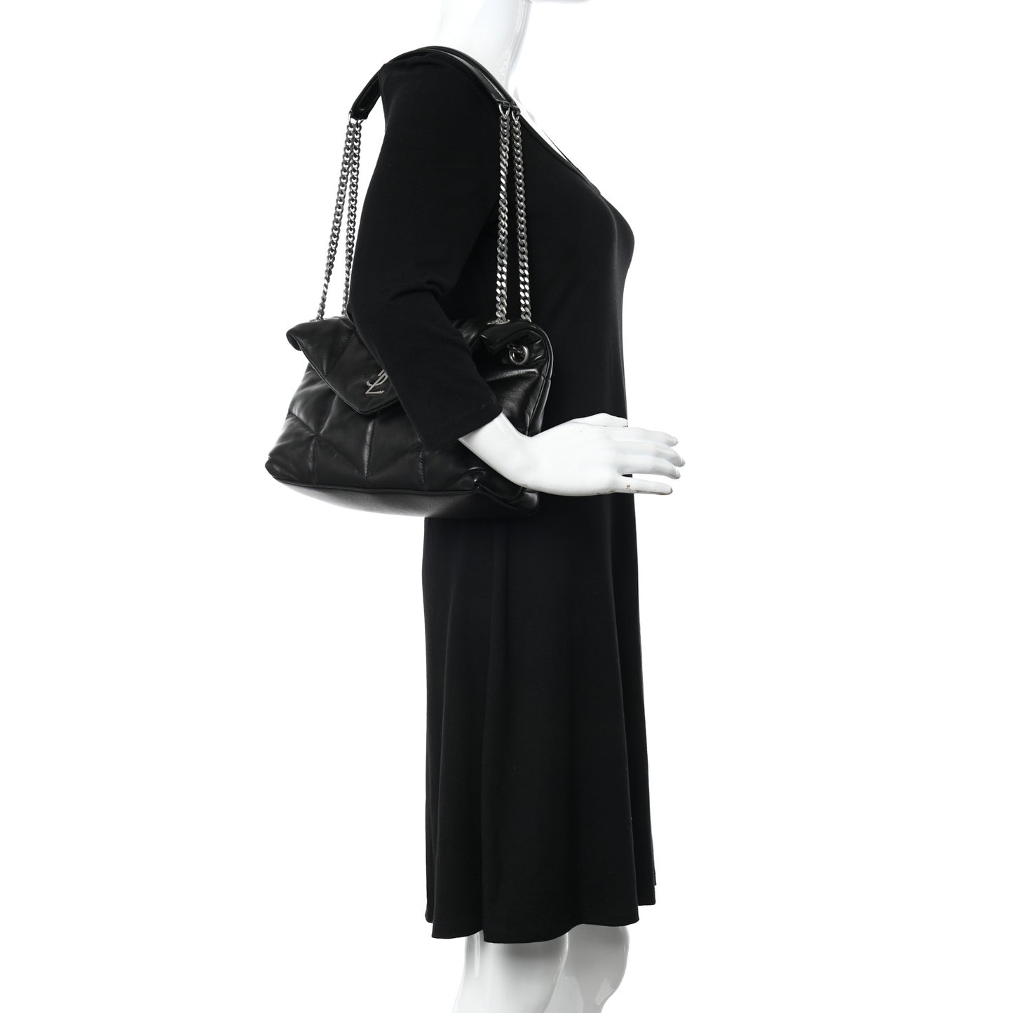 Lambskin Quilted Small Loulou Puffer Monogram Chain Satchel Black