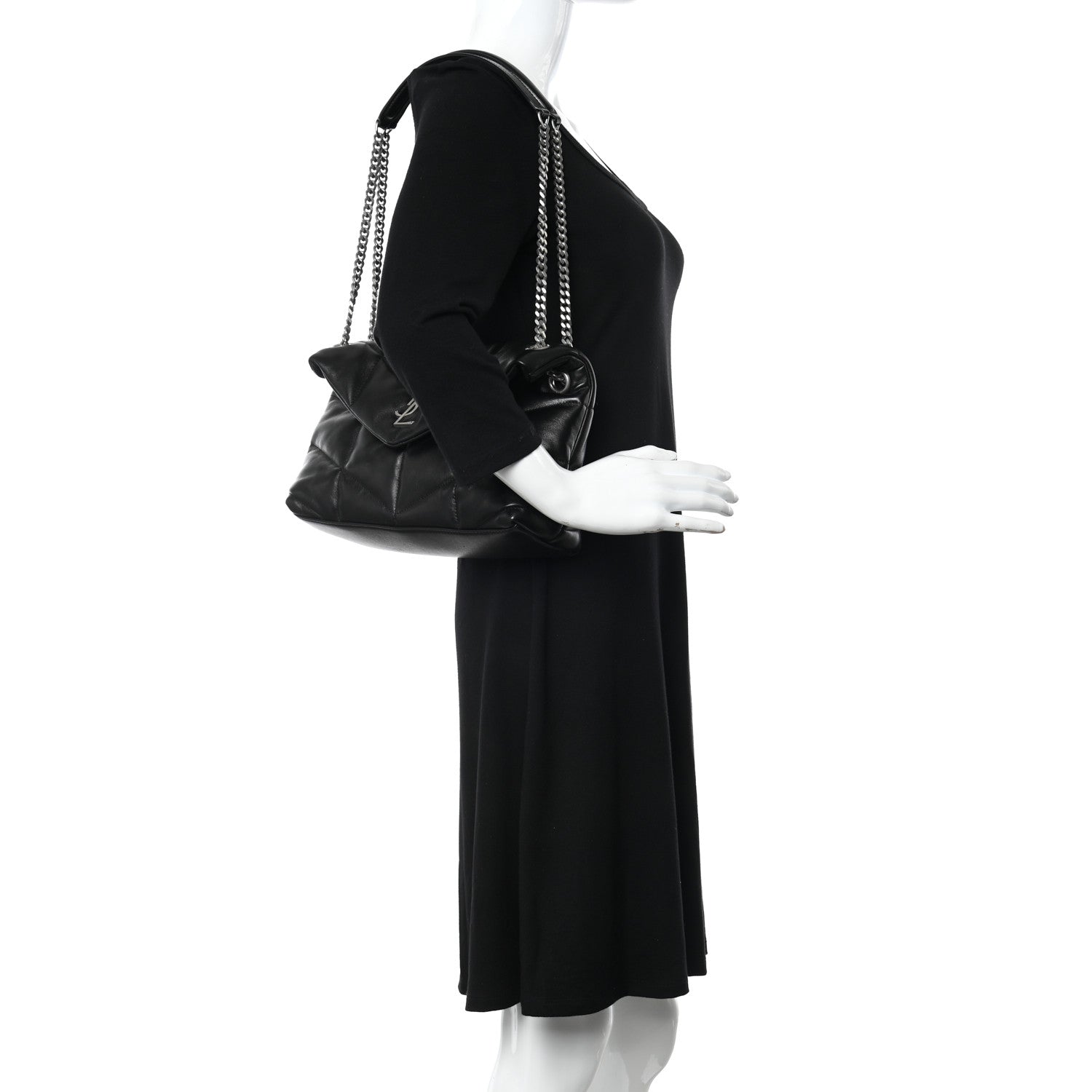 Saint Laurent Lambskin Quilted Small Loulou Puffer Monogram Chain Satchel Black 3 of 11