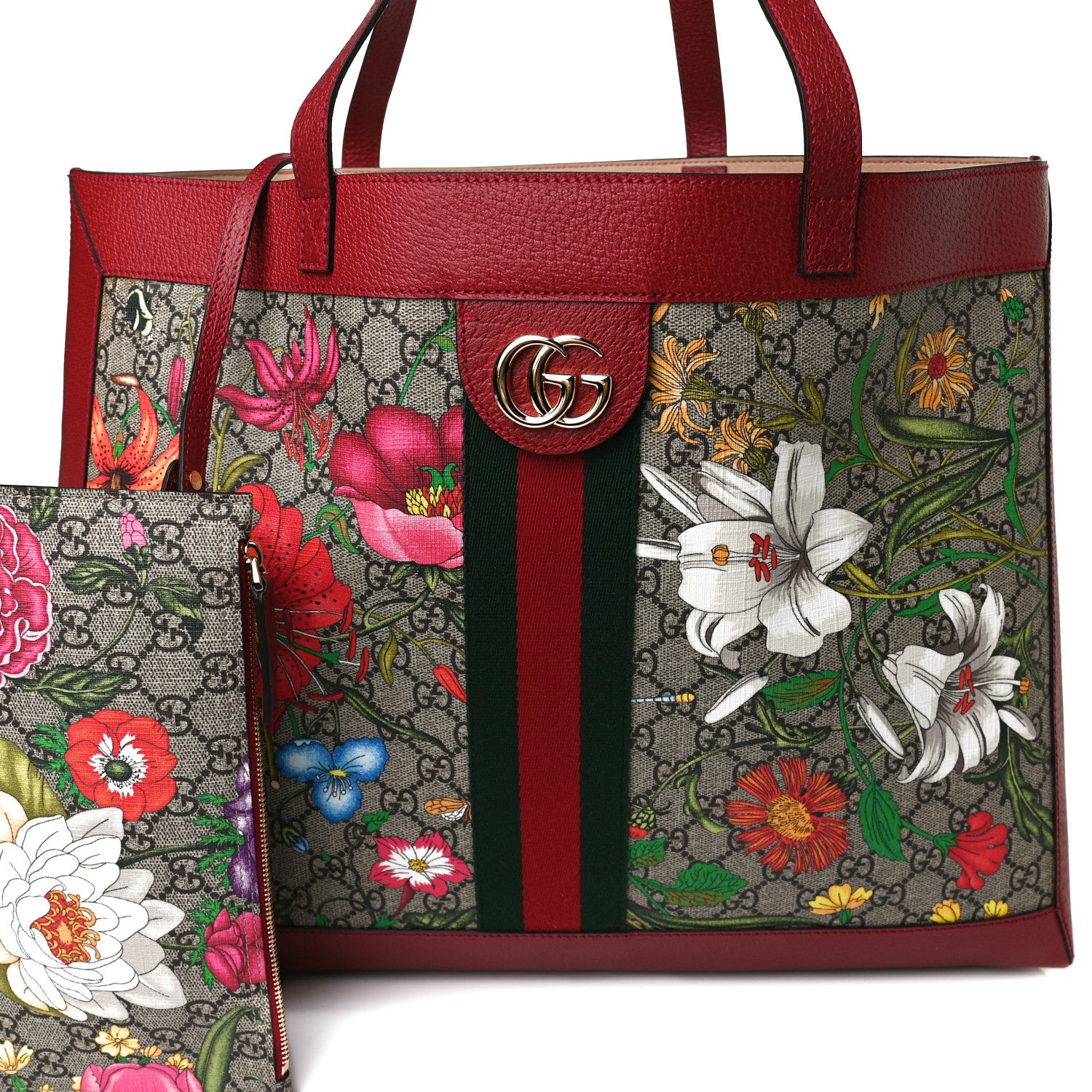 Gucci GG Supreme Monogram Flora Web Large Ophidia Tote Red 11 of 14