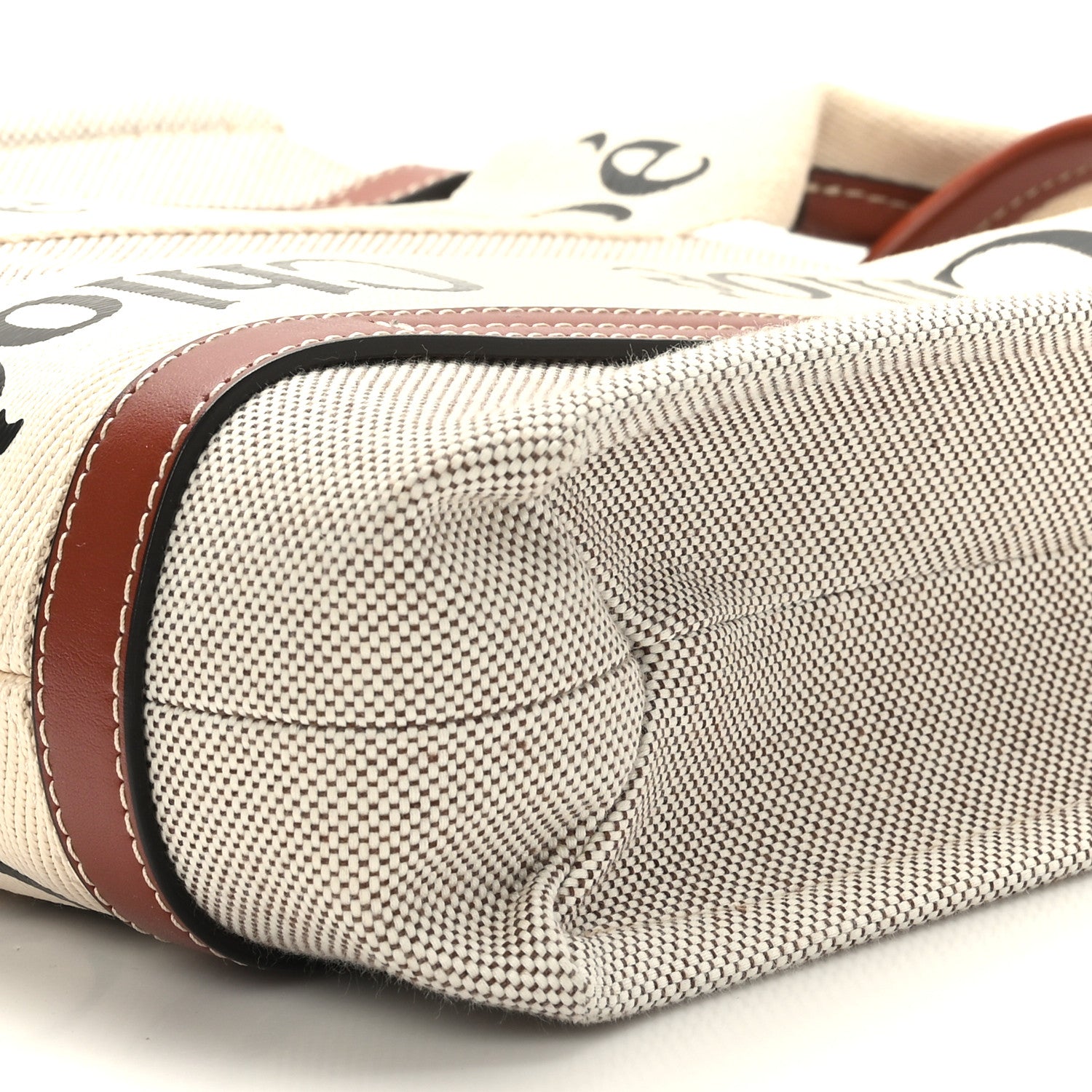 Chloe Cotton Calfskin Small Woody Ribbon Tote White Brown 8 of 8