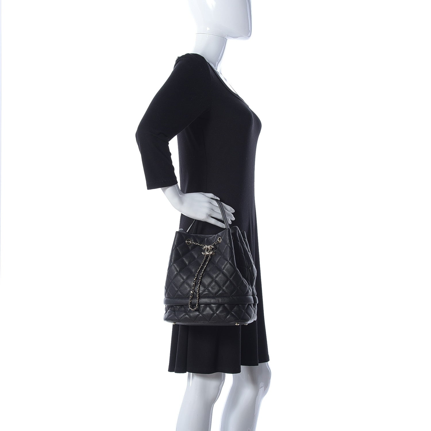 Chanel Caviar Quilted Large Rolled Up Bucket Drawstring Bag Black 3 of 12