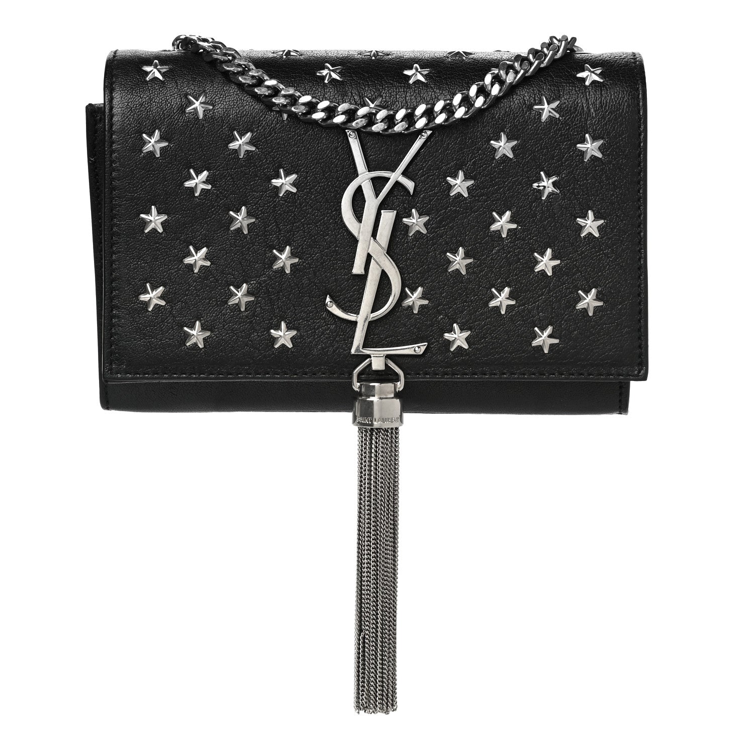 Saint Laurent Calfskin Star Studded Medium Classic Monogram Kate Tassel Satchel Black 1 of 12