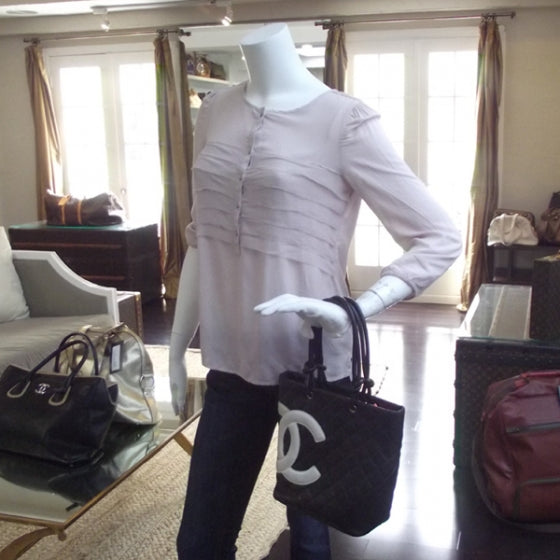 Calfskin Quilted Medium Cambon Tote Black White