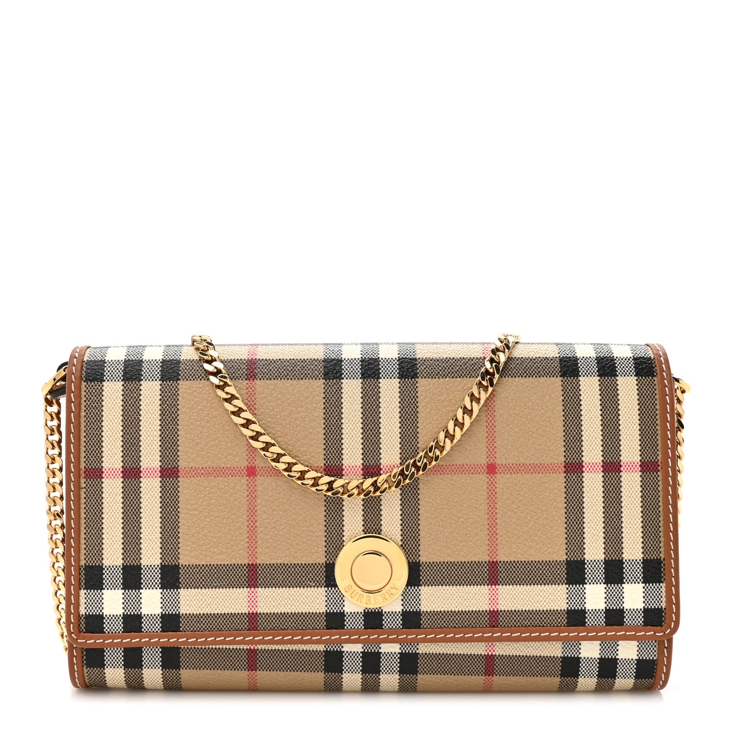 Canvas Vintage Check Chain Strap Wallet  Sand Beige