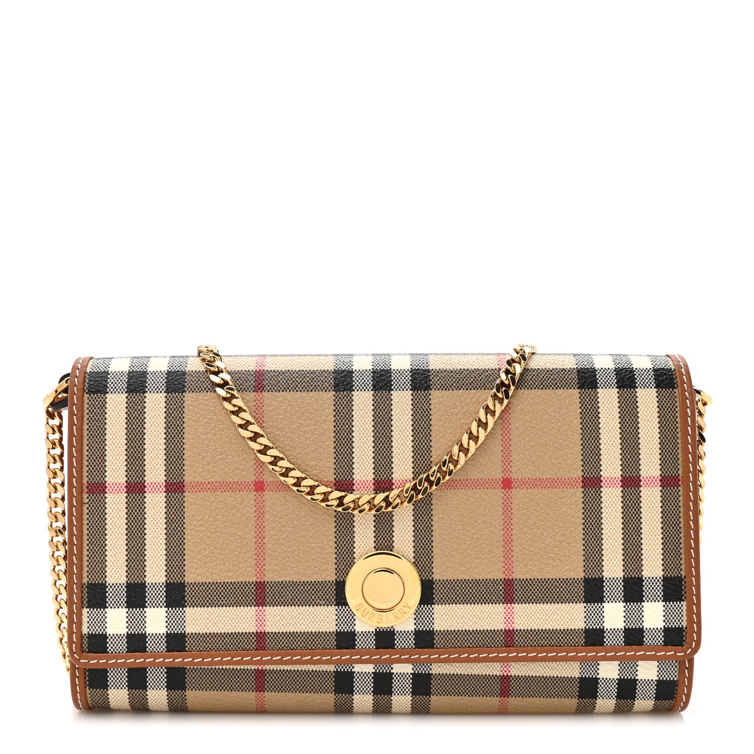 Burberry Canvas Vintage Check Chain Strap Wallet  Sand Beige 1 of 13