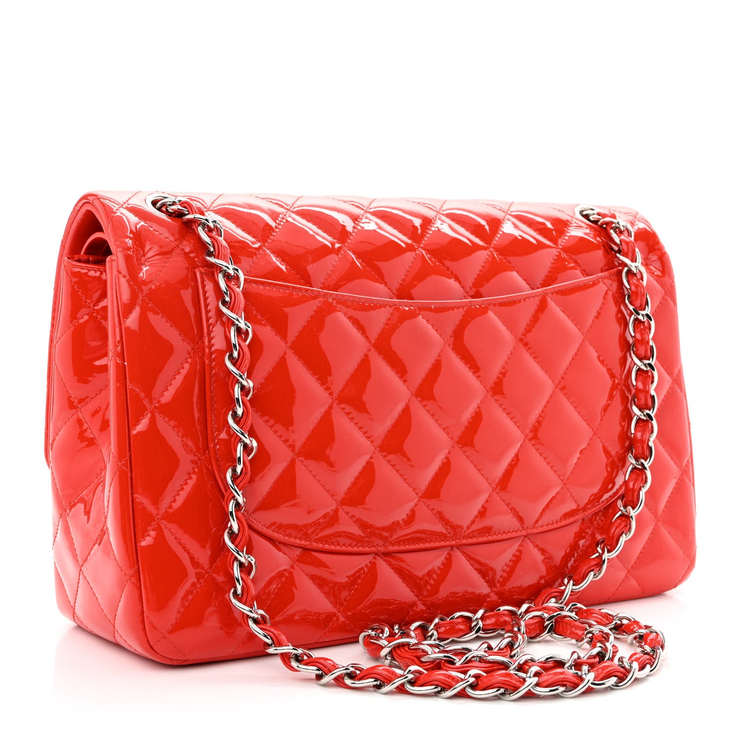 Patent Calfskin Quilted Jumbo Double Flap Red