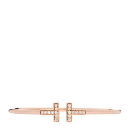 Tiffany 18K Rose Gold Diamond T Wire Bracelet 1 of 4