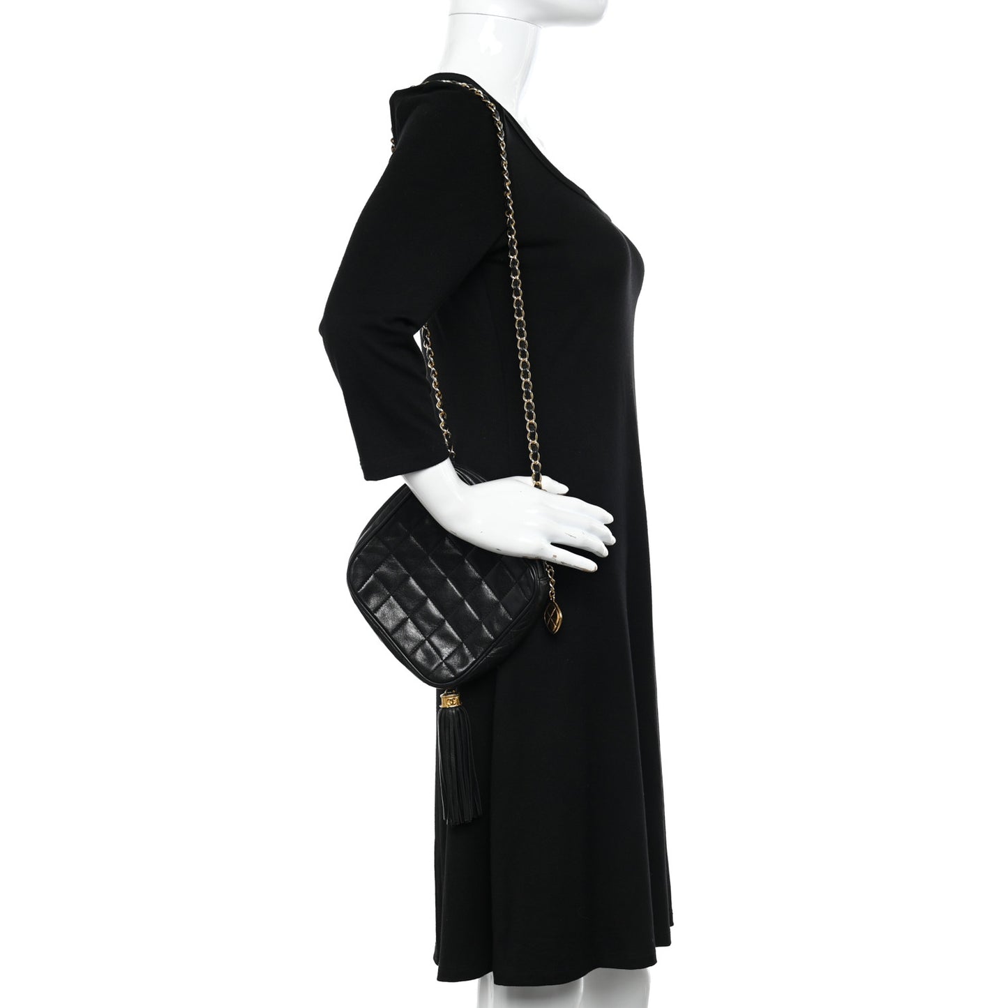 Lambskin Quilted Diamond Tassel Shoulder Bag Black