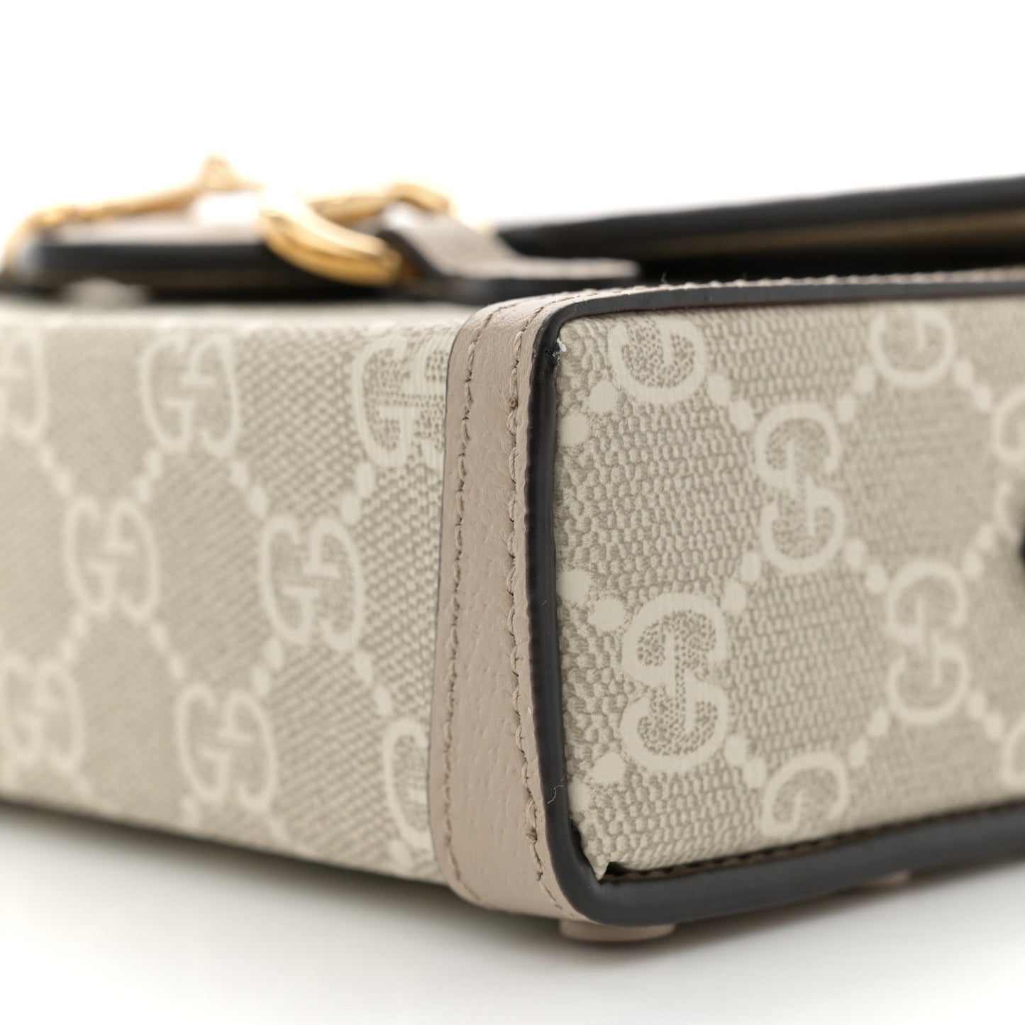 GG Supreme Monogram Textured Dollar Calfskin Mini Horsebit 1955 Shoulder Bag Beige Mystic White Oatmeal