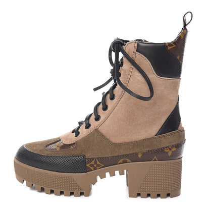 Louis Vuitton Suede Calfskin Monogram Laureate Platform Desert Boots 35 Beige 1 of 9