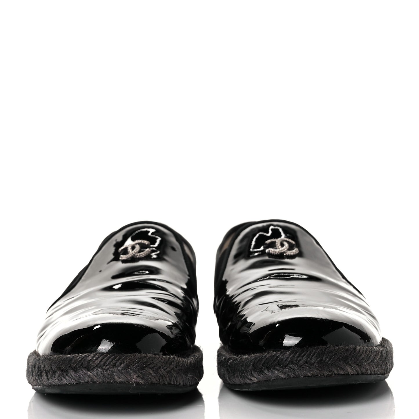 Patent Calfskin CC Mocassin Loafer Espadrilles 39 Black