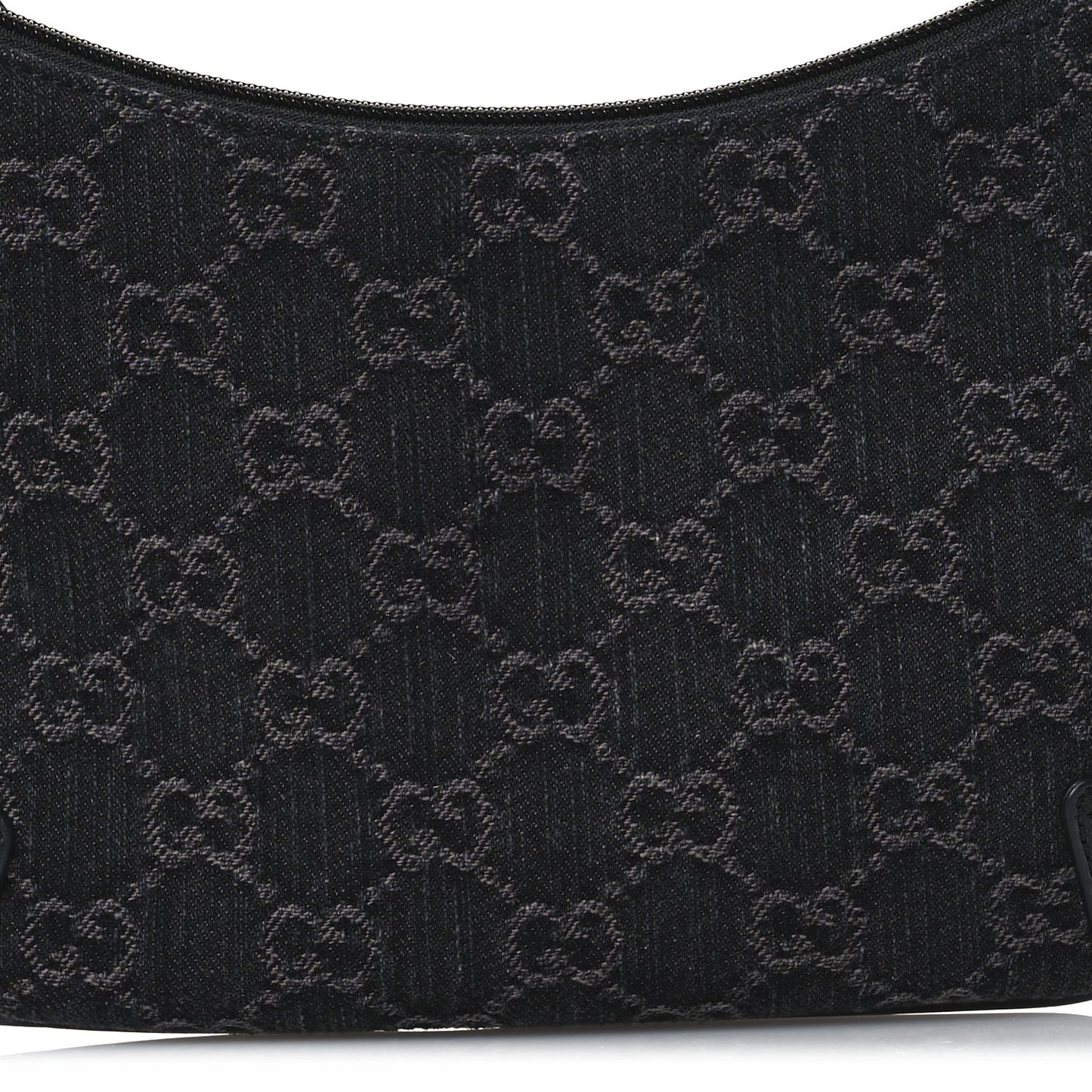 Jacquard Black Denim GG Monogram Horsebit Slim Small Shoulder Bag Black Grey